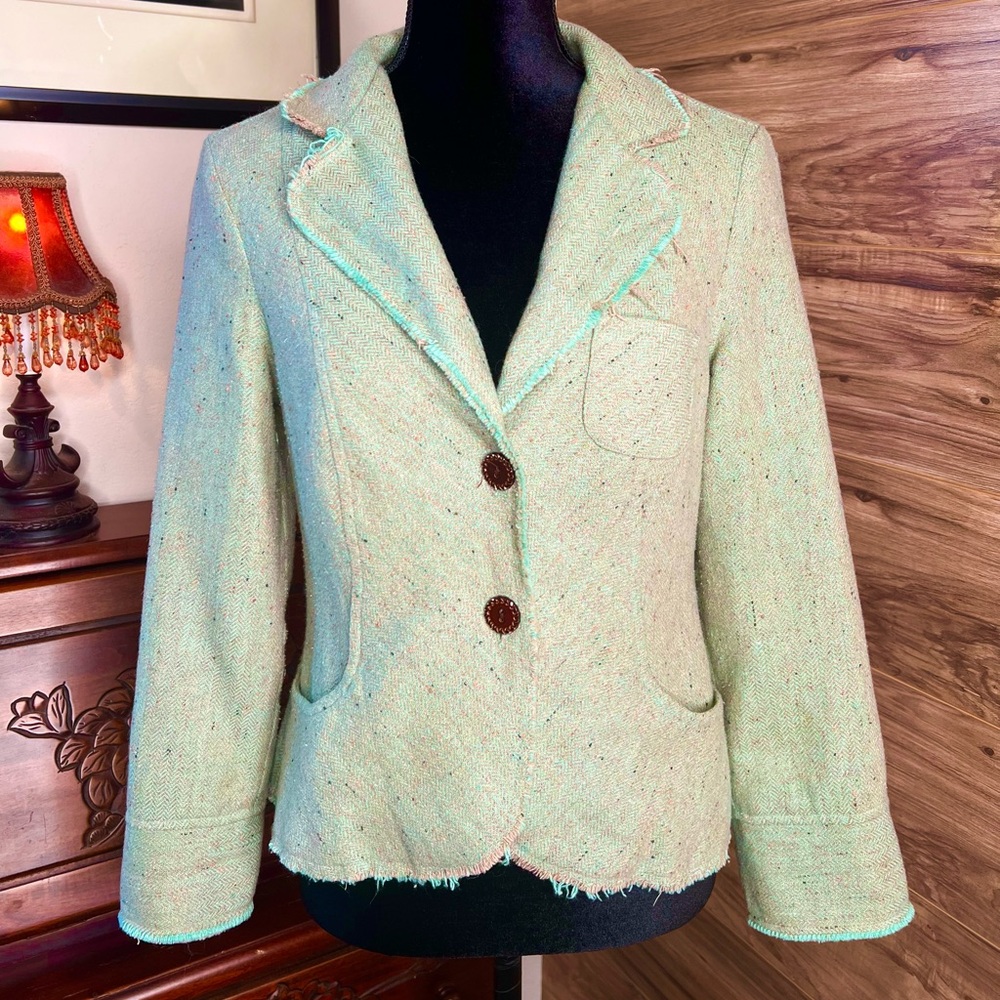 Luna Chix | Wool Blend Textured Blazer with Raw Edges | Size Medium